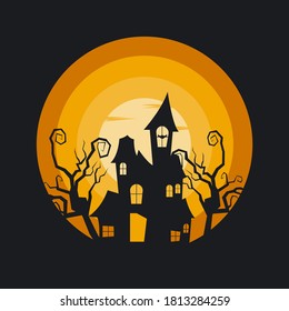 flat design.
halloween witch house scenery illustration