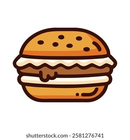 Flat design hamburger with toppings isolated vector illustration