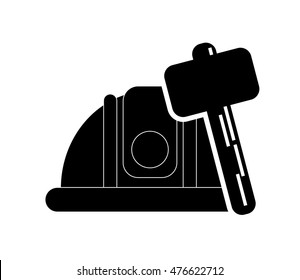 flat design hammer and helmet icon vector illustration