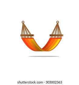 Flat design hammock orange stripes stripes isolated with shades gradient detailed