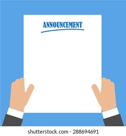 flat design hand bring the announcement letter 