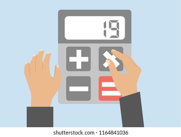 flat design hand bring the calculator