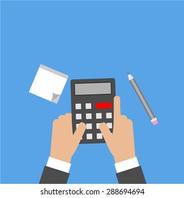 flat design hand bring the calculator 