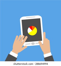 flat design hand bring the phone tablet