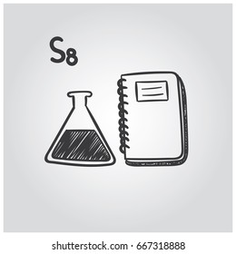 Flat design hand draw style lab chemistry with notebook for science. Vector illustration.