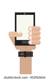 flat design hand holding cellphone icon vector illustration