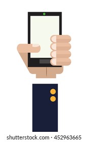 flat design hand holding cellphone icon vector illustration