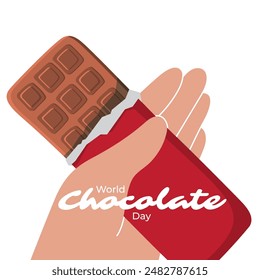 Flat design hand holding chocolate bar, vector illustration for world chocolate day