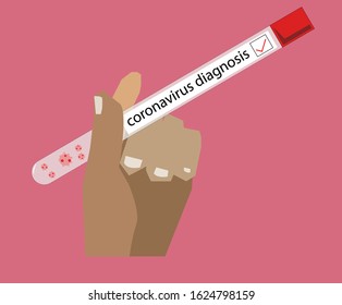 Flat design hand holding for coronavirus diagnosis glass. 