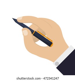 flat design hand holding elegant pen icon vector illustration