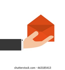 flat design hand holding envelope icon vector illustration