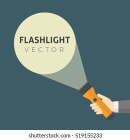 Flat Design Of Hand Holding FlashLight And Projection Light Beam
