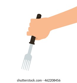 Flat Design Hand Holding Fork Icon Vector Illustration