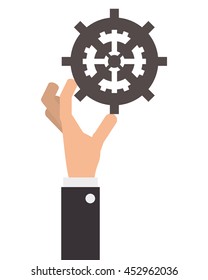 flat design hand holding gear icon vector illustration