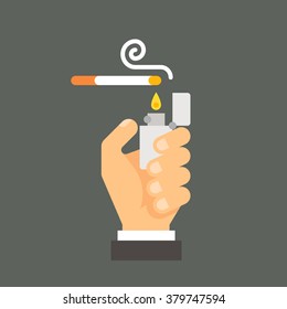 Flat design hand holding lighter and cigarette illustration vector