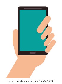 flat design hand holding modern cellphone icon vector illustration