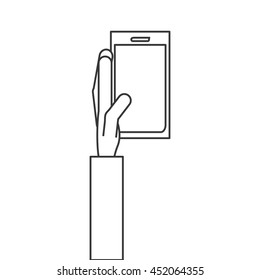 flat design hand holding modern cellphone icon vector illustration
