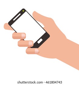 flat design hand holding modern cellphone icon vector illustration