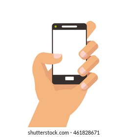 flat design hand holding modern cellphone icon vector illustration