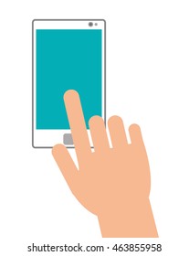 flat design hand holding modern cellphone icon vector illustration