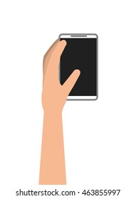 flat design hand holding modern cellphone icon vector illustration