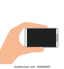 flat design hand holding modern cellphone icon vector illustration