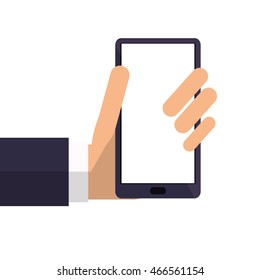 flat design hand holding modern cellphone icon vector illustration