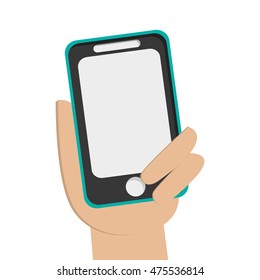 flat design hand holding modern cellphone icon vector illustration