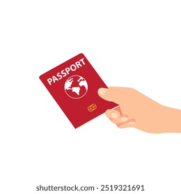 Diseño plano del pasaporte de mano. Cubierta roja internacional del Vector de la Plantilla del pasaporte. Documento de Identificación internacional para viajes, aislado sobre fondo blanco.