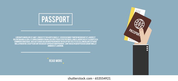 Flat design of Hand holding passport and boarding pass ticket. Vector illustration.