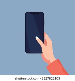 A flat design of a hand holding a phone