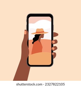 A flat design of a hand holding a phone