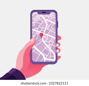 A flat design of a hand holding a phone