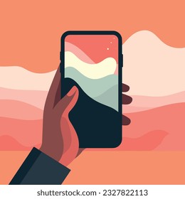 A flat design of a hand holding a phone