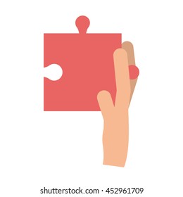 flat design hand holding puzzle piece icon vector illustration