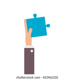 flat design hand holding puzzle piece icon vector illustration