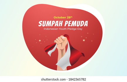 Flat design of a hand holding a red and white flag to celebrate "sumpah pemuda" or Indonesia's Youth Pledge Day