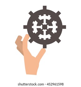 flat design hand holding single gear icon vector illustration