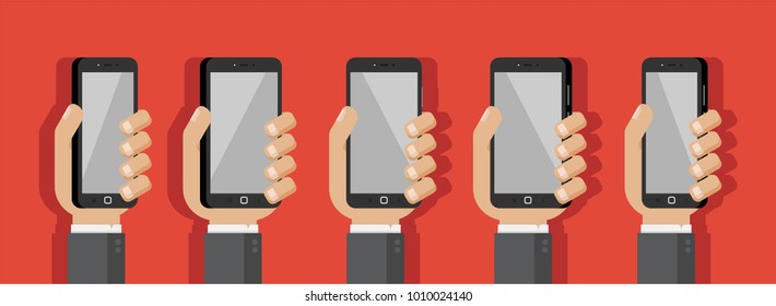 Flat Design of Hand Holding Smartphone. smartphone icon vector. Smartphone Flat design style isolated  with background. vector illustration