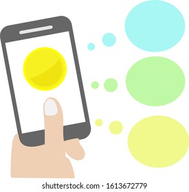 flat design hand with mobile smartphone and empty copy space balloon concept for e-commerce,mobile shopping payment, internet banking financial technology