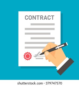 Flat design hand signing contract illustration vector
