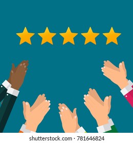 Flat Design Hand with Star Rating.  Evaluation System and Positive Review Sign. Vector Illustration EPS10