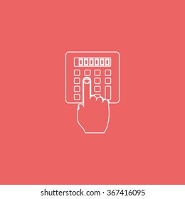 Flat design hand touch the calculator.
