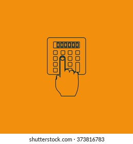 Flat design hand touch the calculator.