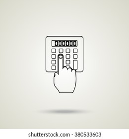 Flat design hand touch the calculator.