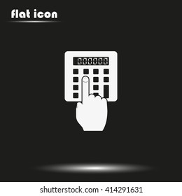 Flat design hand touch the calculator.