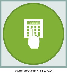 Flat design hand touch the calculator.