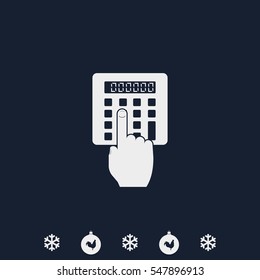 Flat design hand touch the calculator.