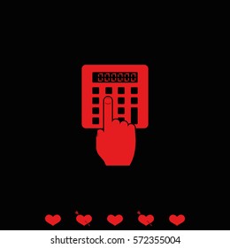 Flat design hand touch the calculator.