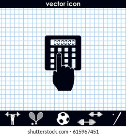 Flat design hand touch the calculator.
